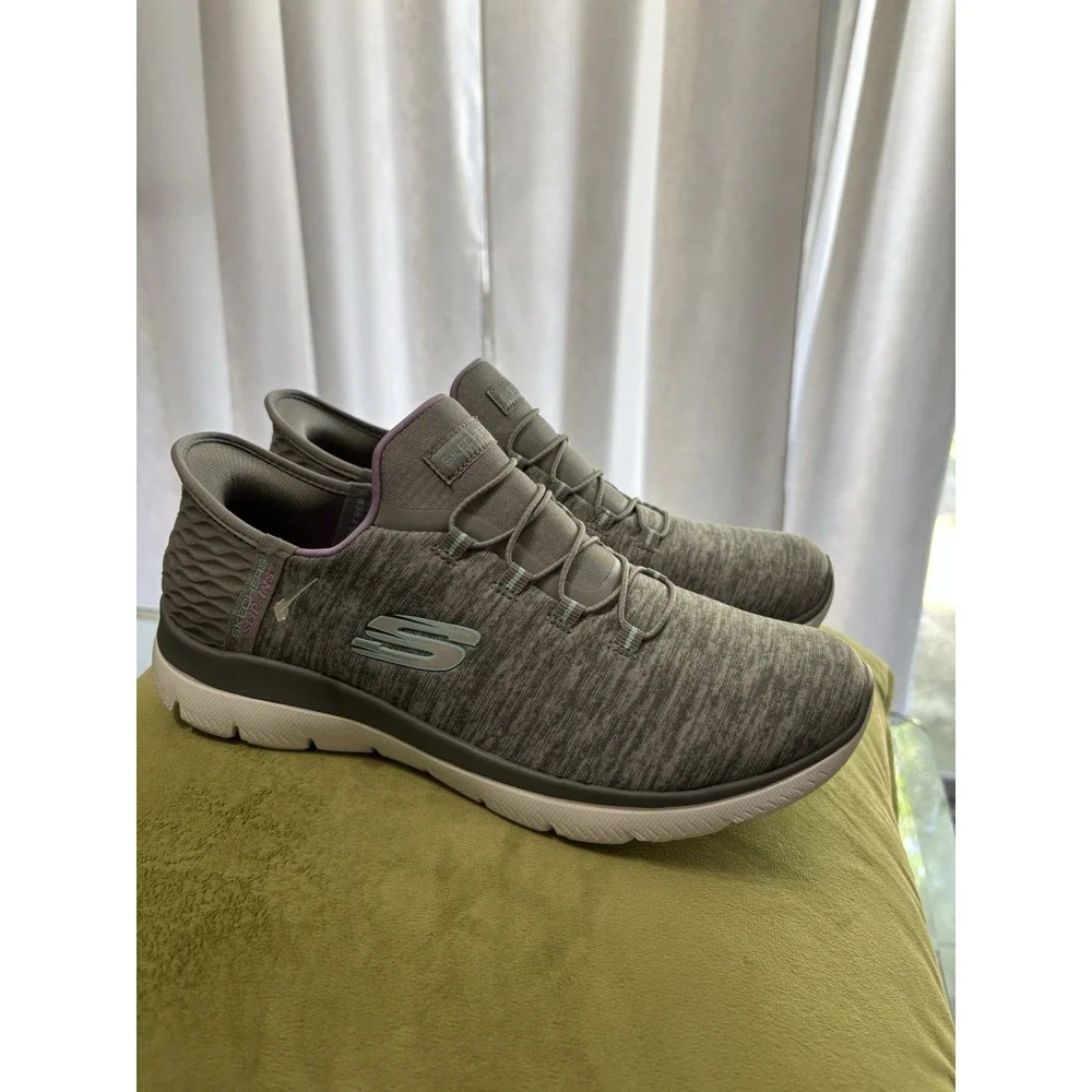 SKECHERS Slip-ins Women's Heathered Gray/Purple Memory Foam Walking Sneaker